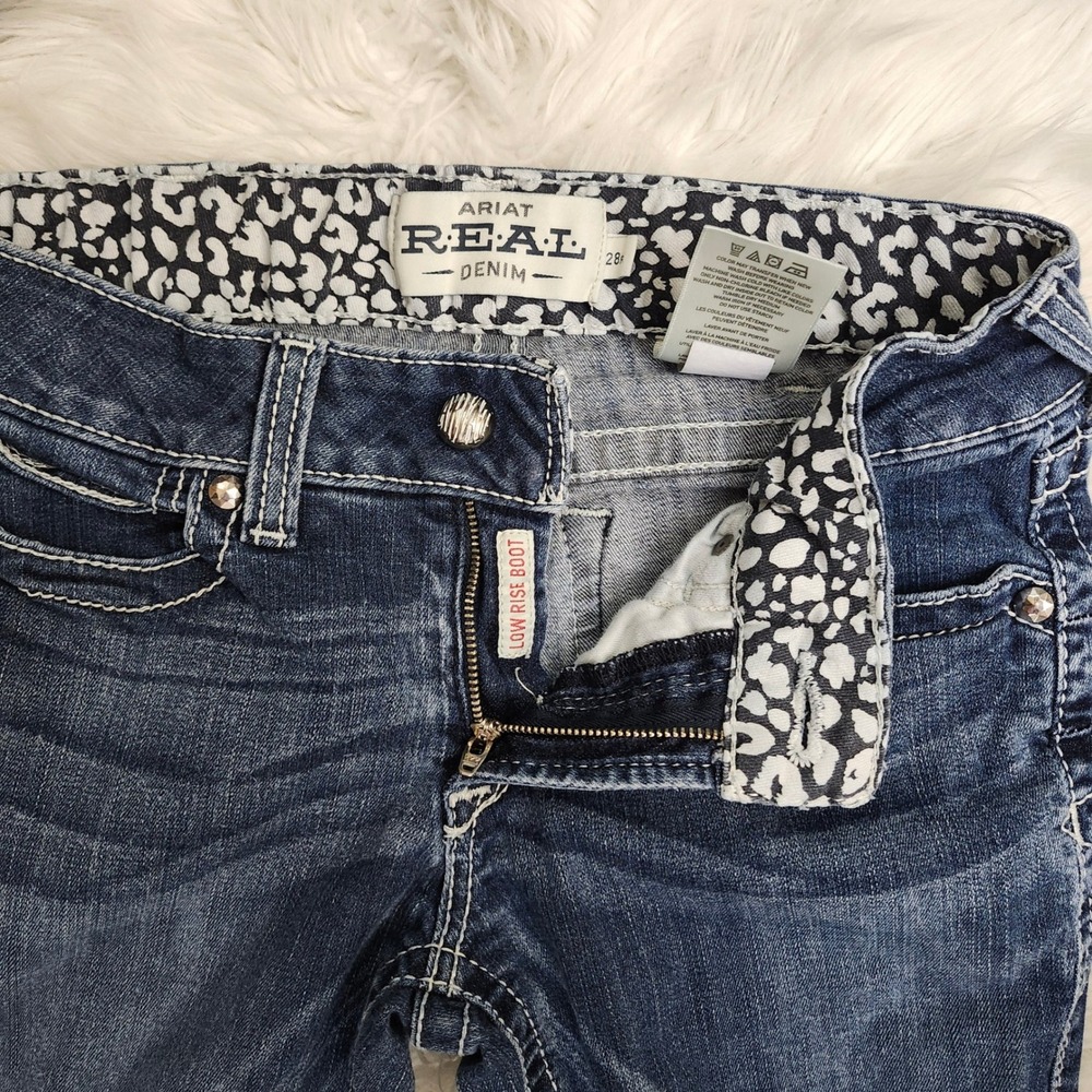 Ariat REAL Denim Womens 28R Low Rise Bootcut Jeans Medium Wash Embroidered Blue - Picture 2 of 11